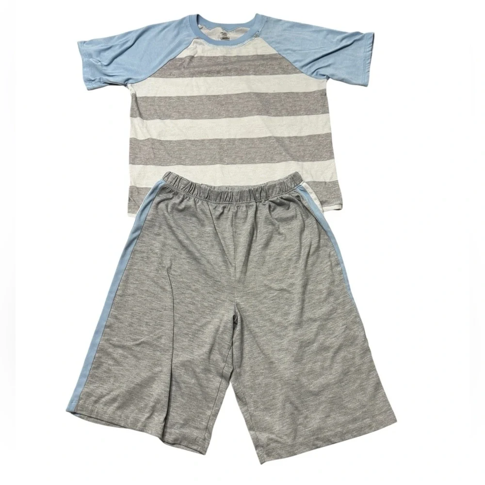 Dreamlife | 2 Piece Striped Kids Pajama Set Light Blue and Gray Pastels Size L